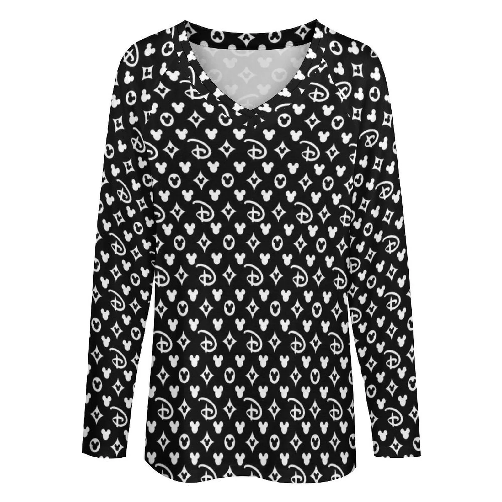 Designer Long Sleeve Loose V-Neck Tee