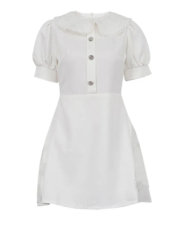 Detachable embroidered collar short-sleeved A-line Dress