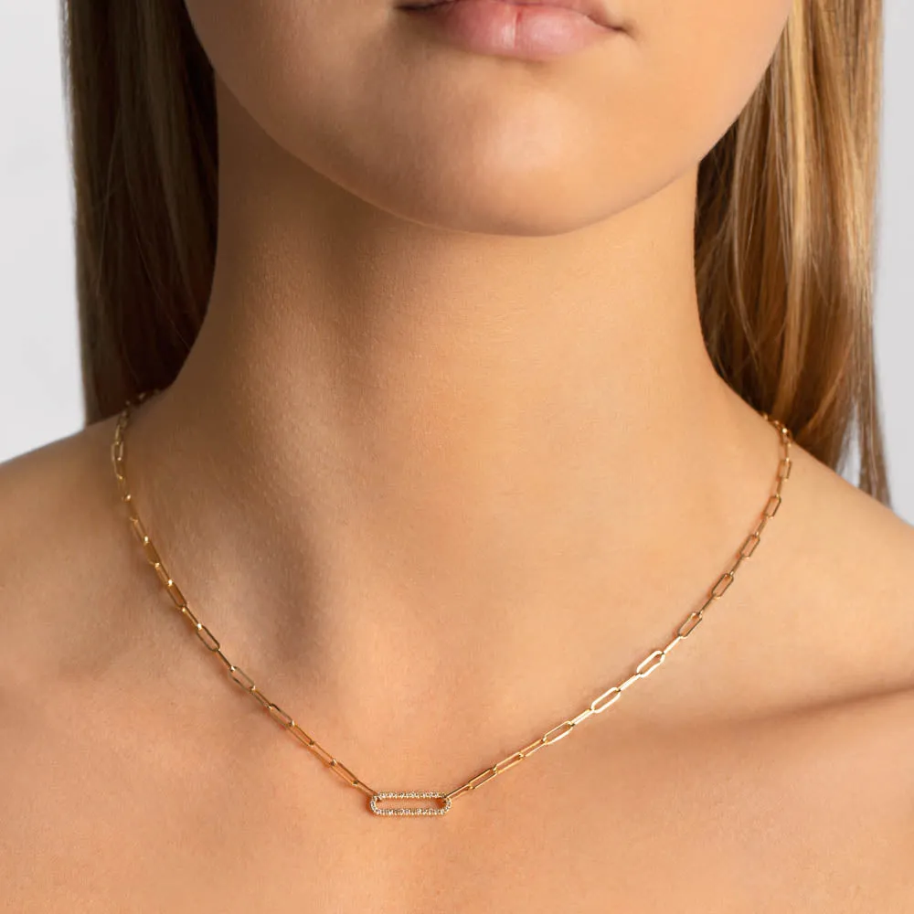 Diamond Paperclip Chain Necklace in 10k Gold