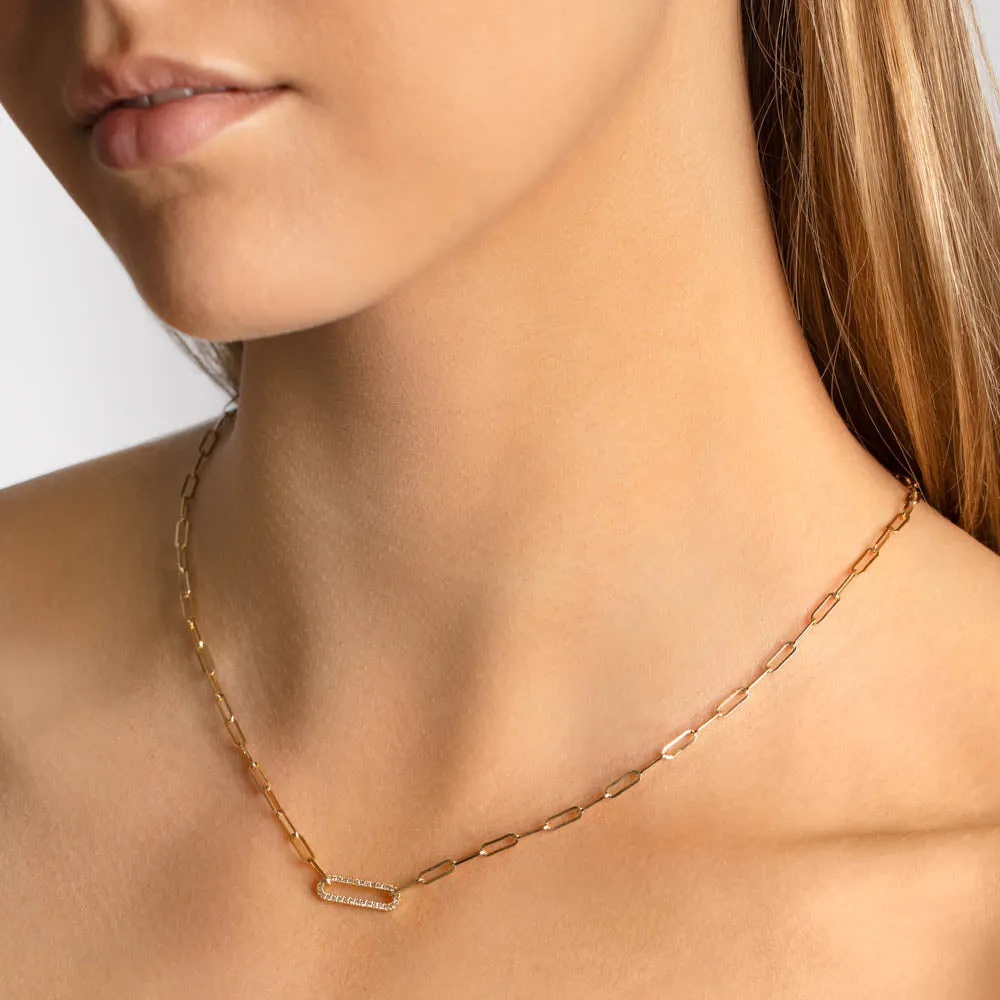 Diamond Paperclip Chain Necklace in 10k Gold