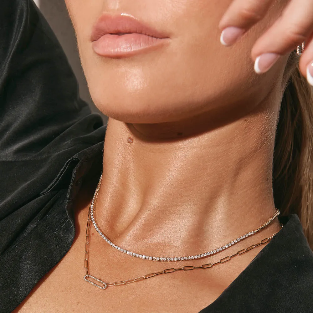 Diamond Paperclip Chain Necklace in 10k Gold