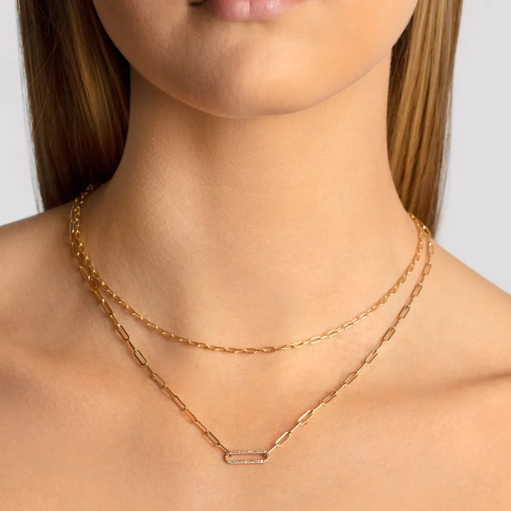 Diamond Paperclip Chain Necklace in 10k Gold