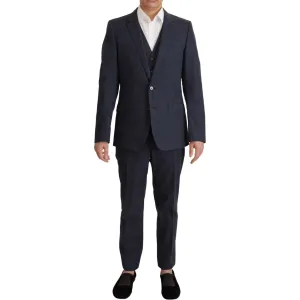 Dolce & Gabbana Elegant Dark Blue Cotton Three Piece Martini Suit