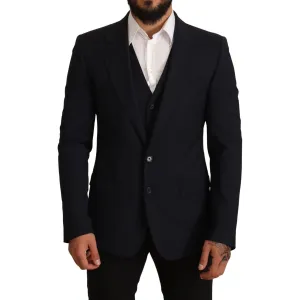 Dolce & Gabbana Elegant Dark Blue Wool Blend Martini Suit