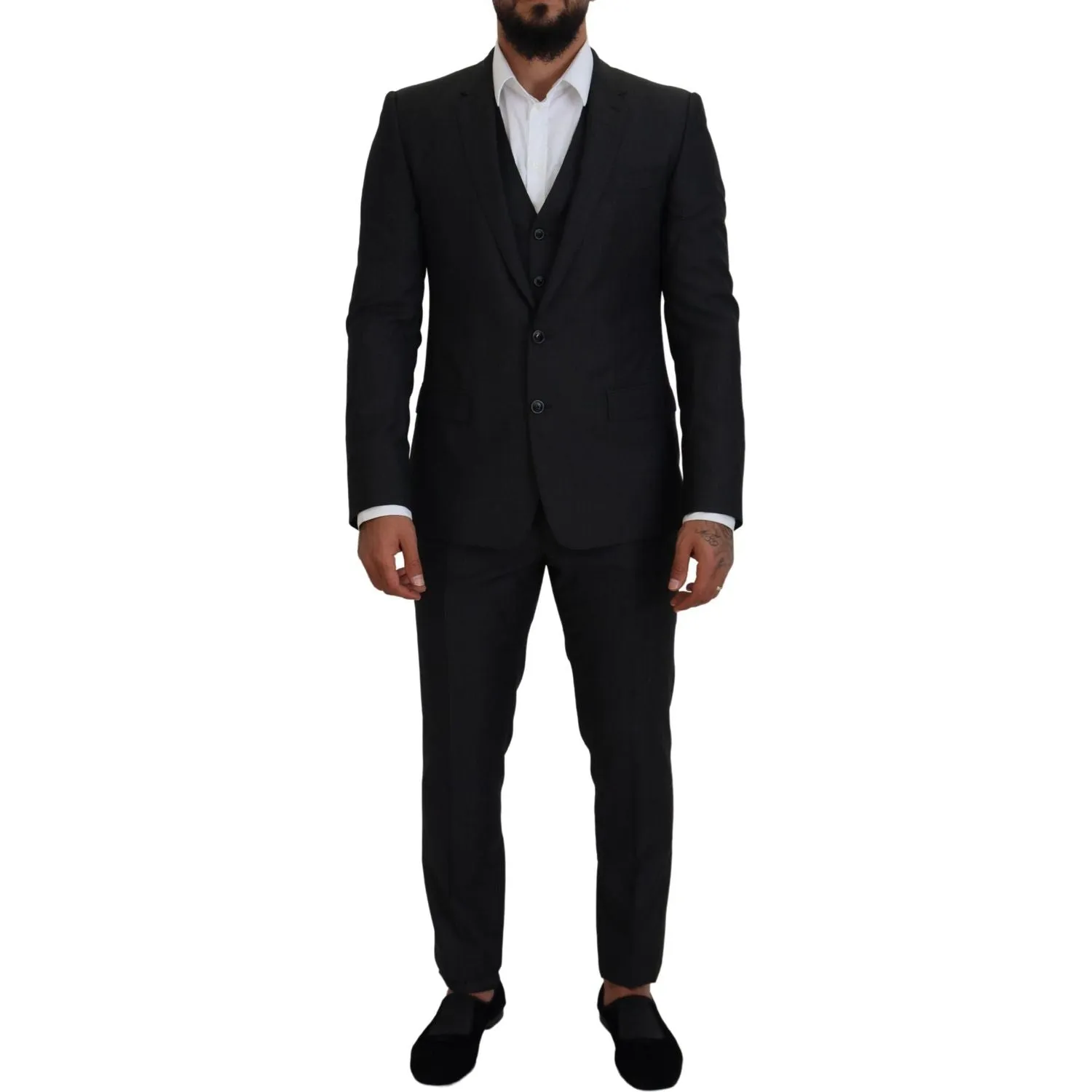 Dolce & Gabbana Elegant Gray Martini Three-Piece Wool Silk Suit