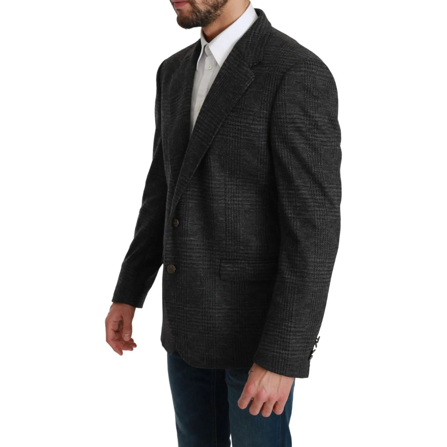 Dolce & Gabbana Elegant Gray Plaid Virgin Wool Blazer