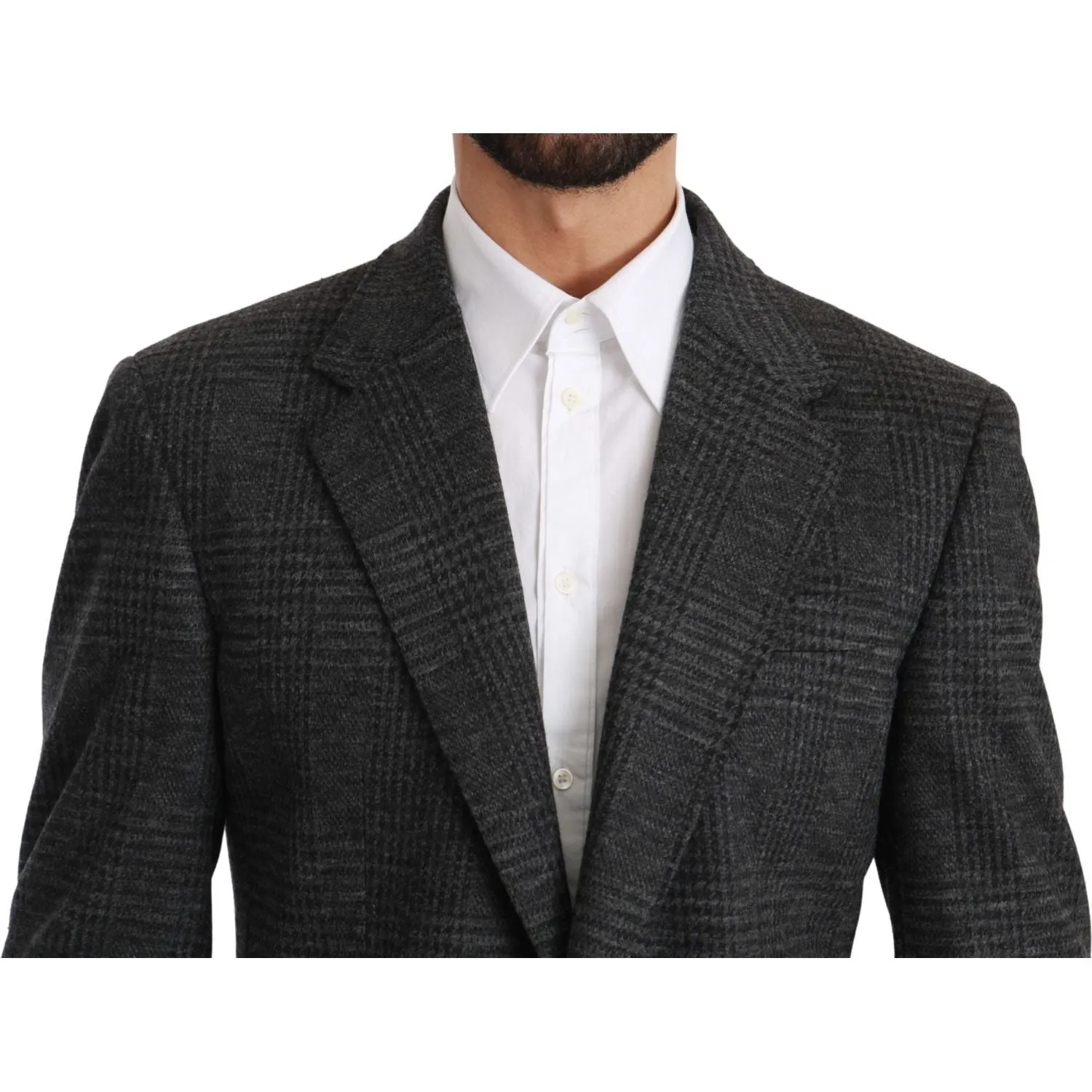 Dolce & Gabbana Elegant Gray Plaid Virgin Wool Blazer