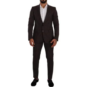 Dolce & Gabbana Elegant Maroon Striped Slim Fit Suit