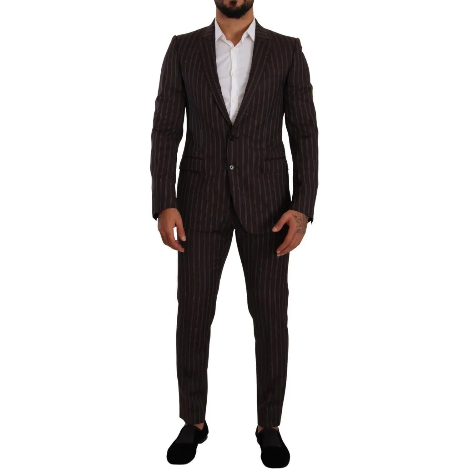 Dolce & Gabbana Elegant Maroon Striped Slim Fit Suit