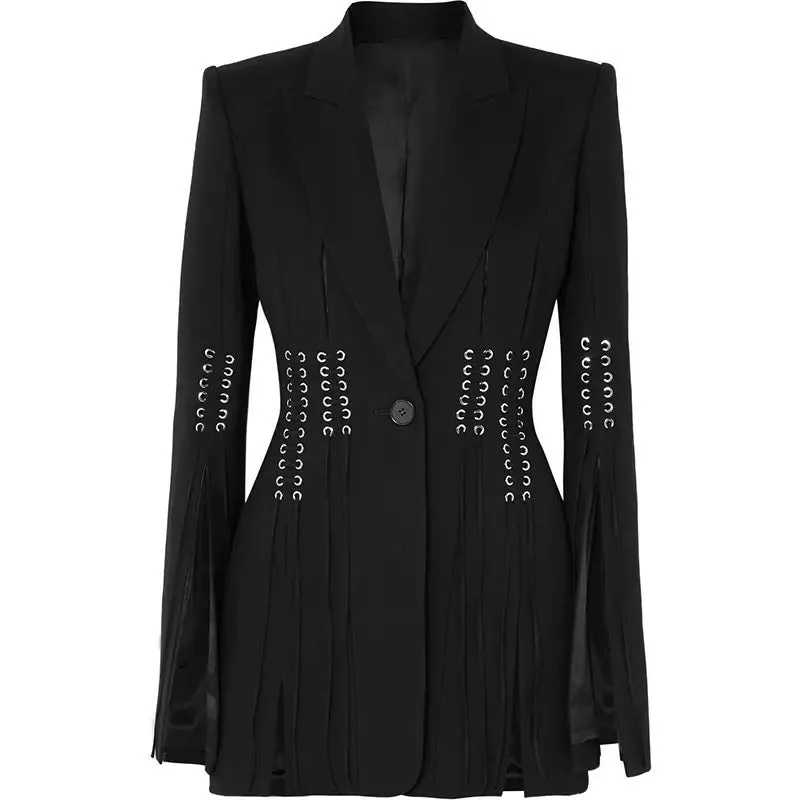 DORA BLACK SLIT SLEEVE WITH WAIST DETAILS BLAZER