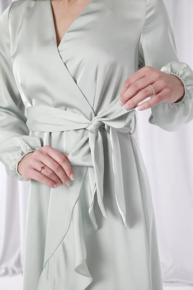 Double Second Sage Frill Wrap Dress