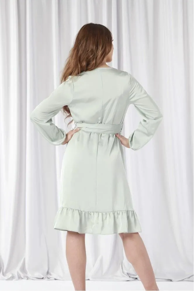 Double Second Sage Frill Wrap Dress