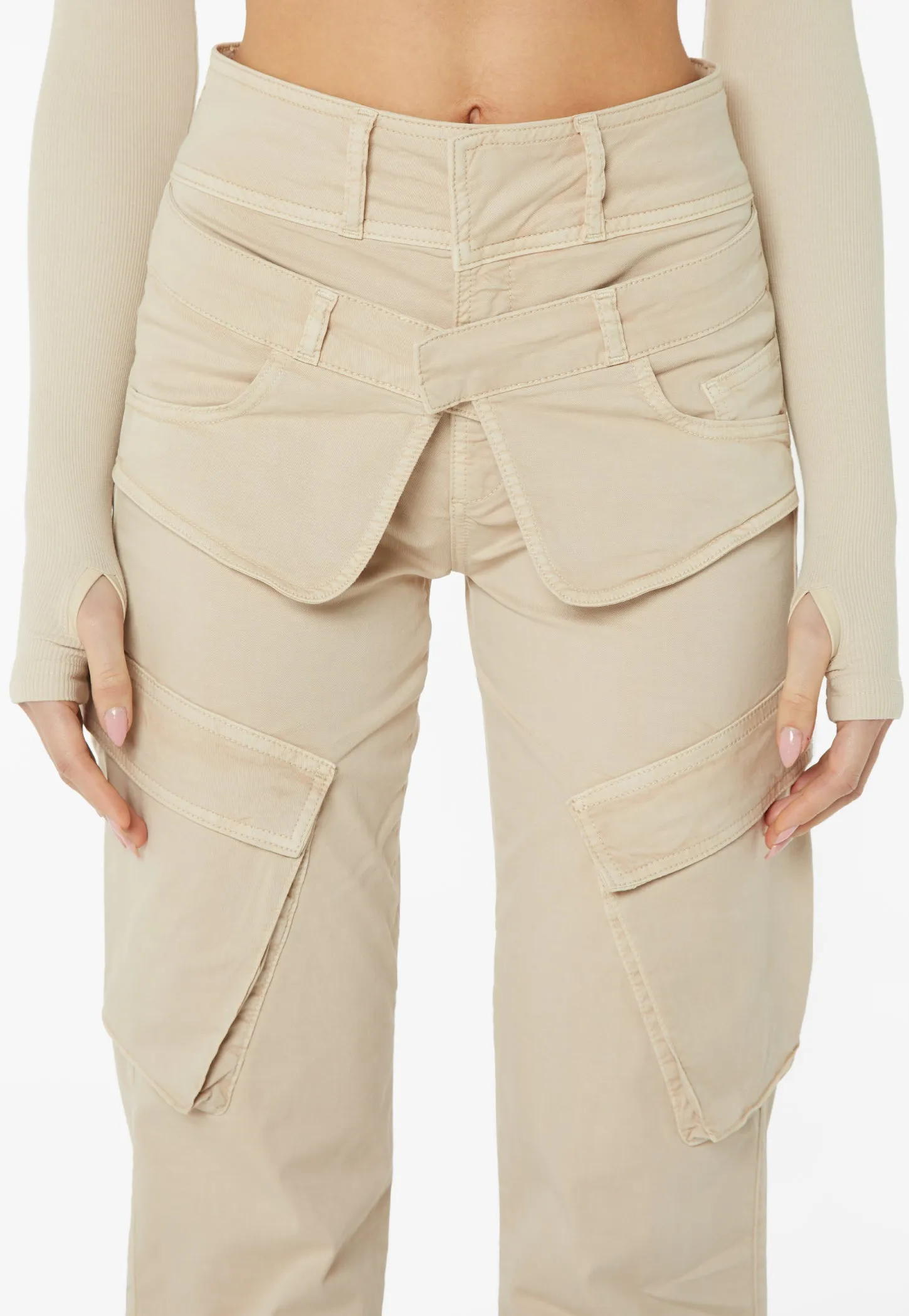 Double Waistband Cargo Pants - Stone