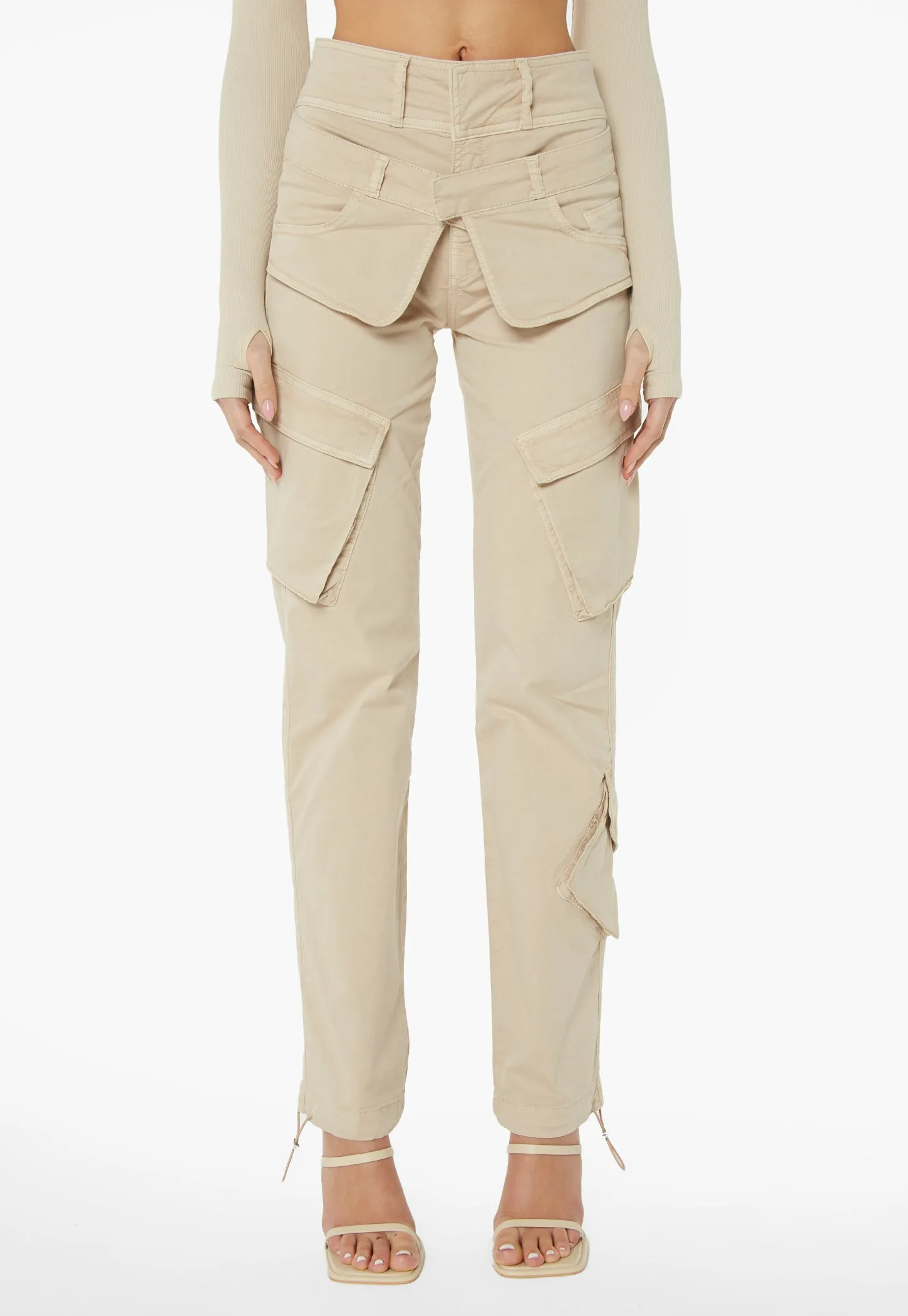 Double Waistband Cargo Pants - Stone