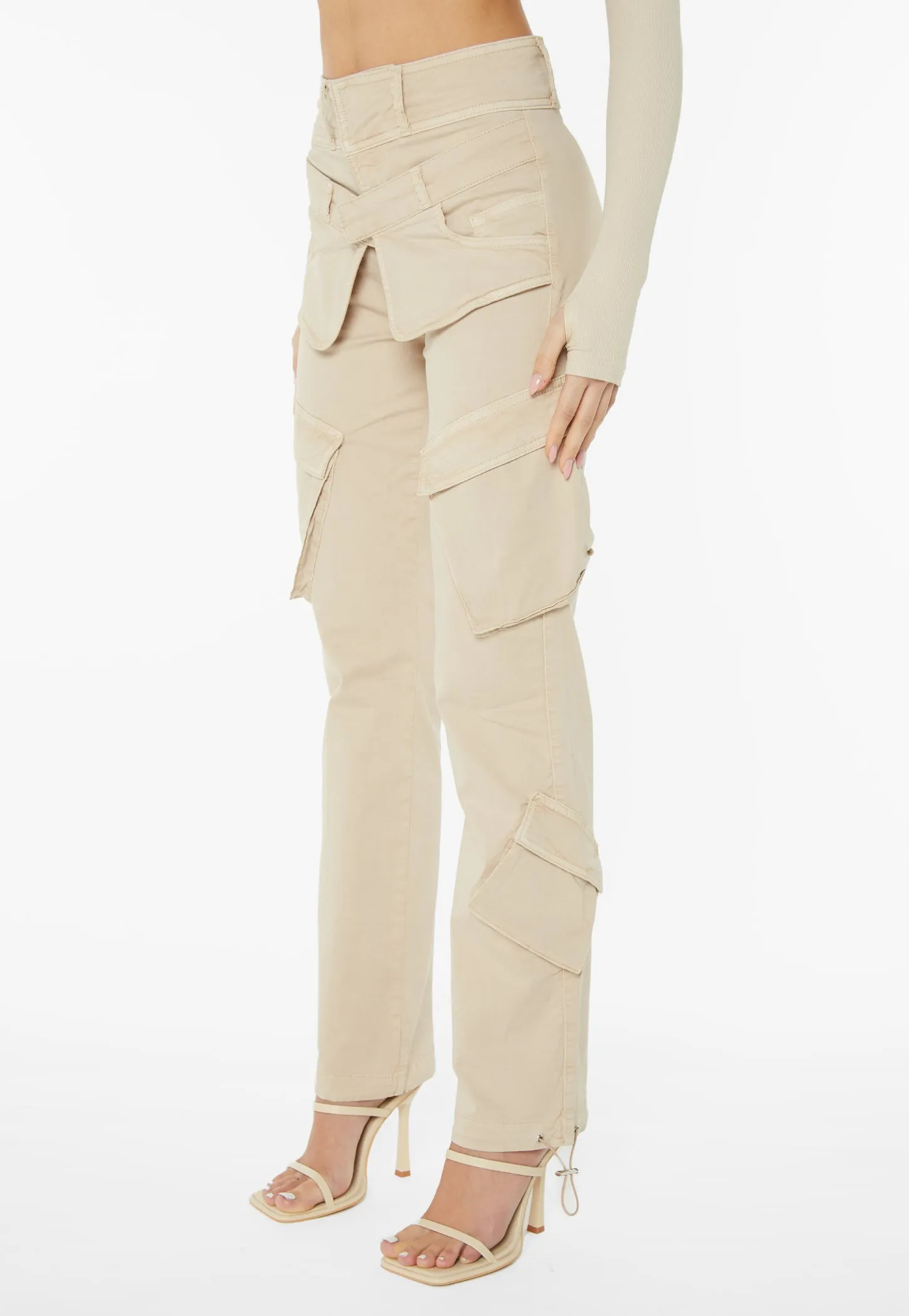 Double Waistband Cargo Pants - Stone