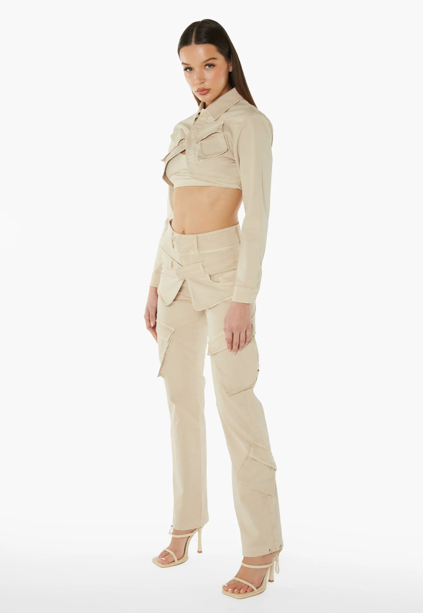 Double Waistband Cargo Pants - Stone