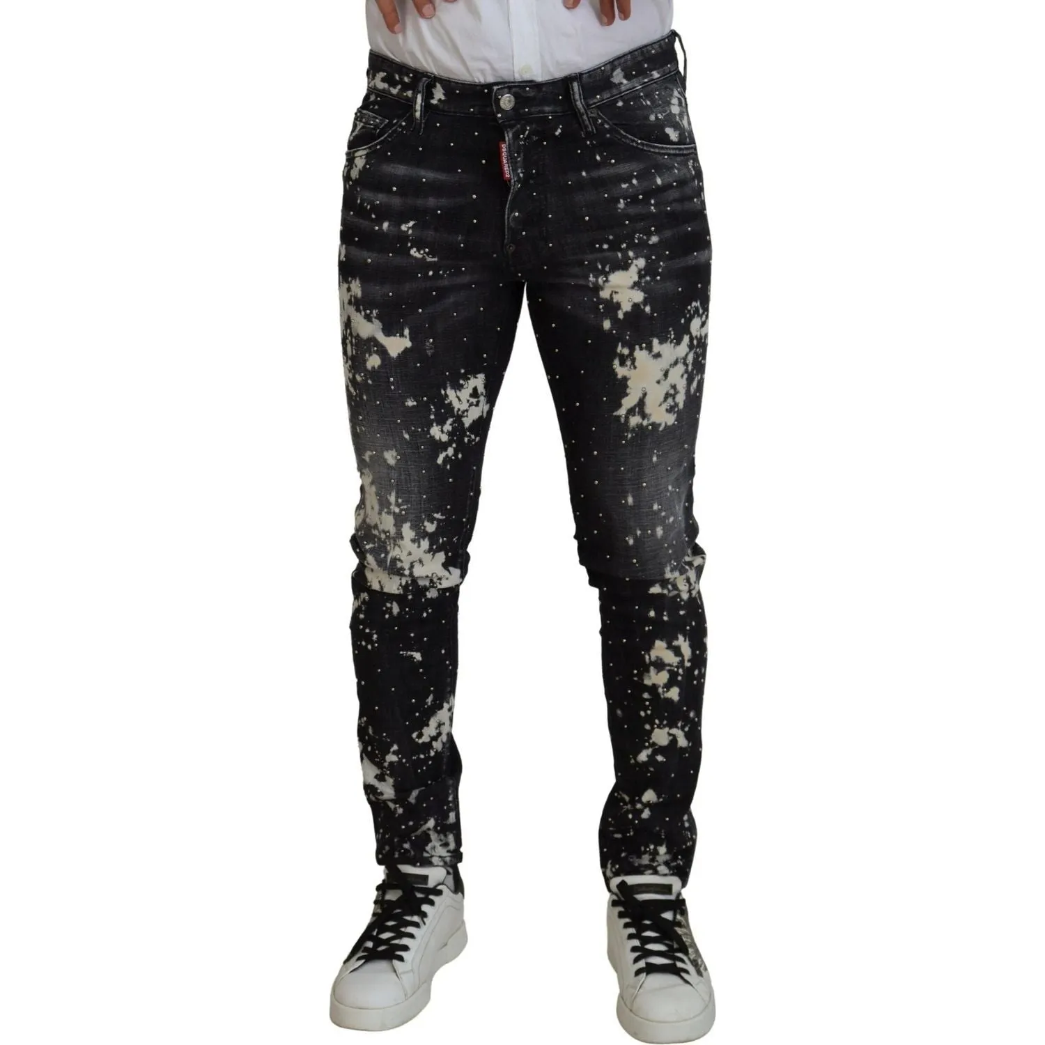 Dsquared² Black Washed White Color Splash Casual Denim Jeans