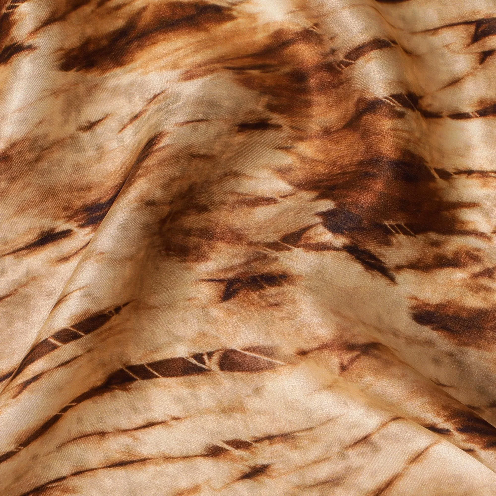 Earth Tone Abstract Silk Satin Fabric - Unique Print, 110cm Width, Indian Textile Artistry-D17703