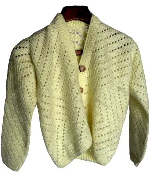 Elegant Handmade Crochet Design By Graminarts Woolen Ladies Cardigan - Banana