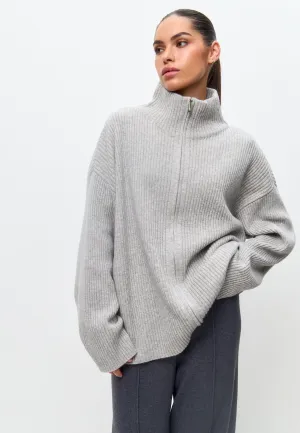 Elegant Merino Zip-Up Sweater Alice - Gray