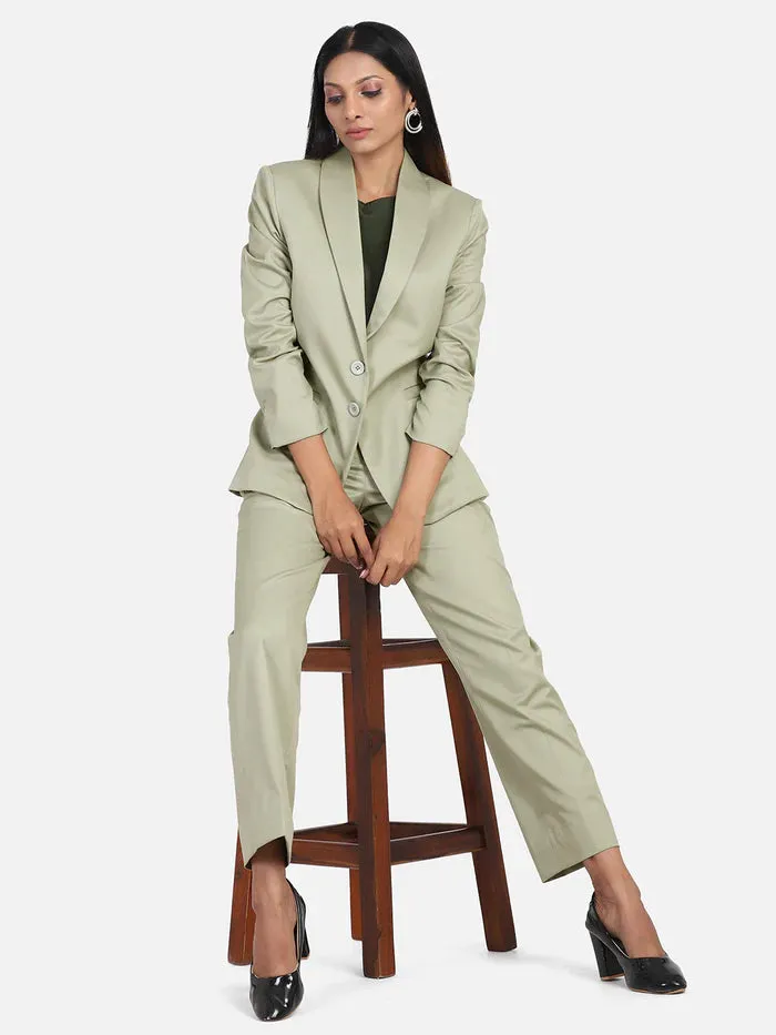 Elegant Women's Poly Cotton Pant Suit - Sage Green