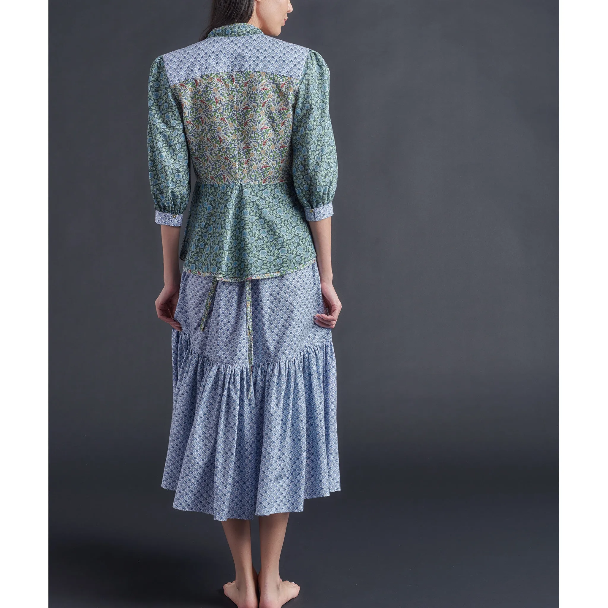 Elena Jacket in Mixed Blue Green Liberty Print Cotton Tana Lawn