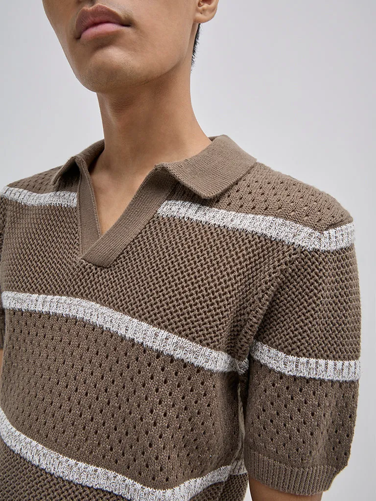 ETA Brown Striped Knitted Relaxed-Fit Sweater