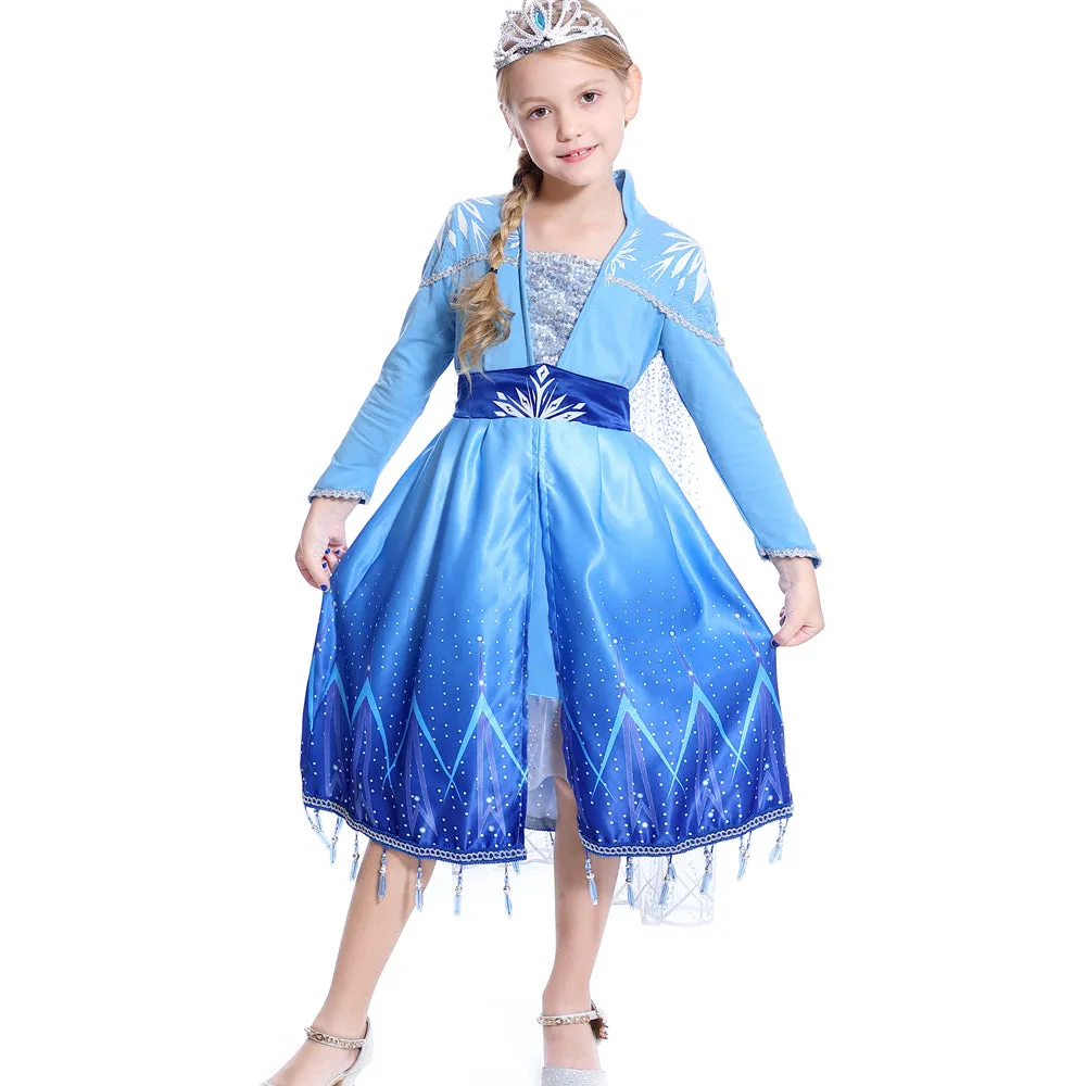 FC255 Girls Princess Elsa Snow Ice Queen Fancy Dress Up Costume Party Cosplay Halloween Christmas Birthday