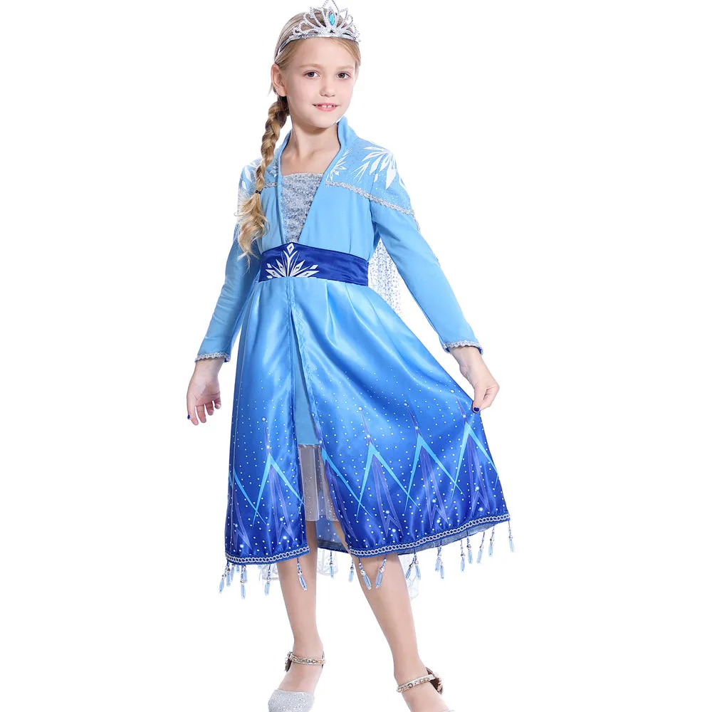 FC255 Girls Princess Elsa Snow Ice Queen Fancy Dress Up Costume Party Cosplay Halloween Christmas Birthday