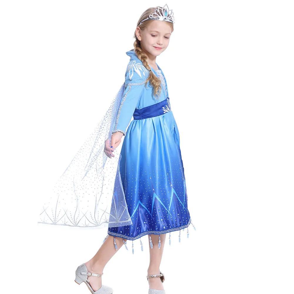 FC255 Girls Princess Elsa Snow Ice Queen Fancy Dress Up Costume Party Cosplay Halloween Christmas Birthday