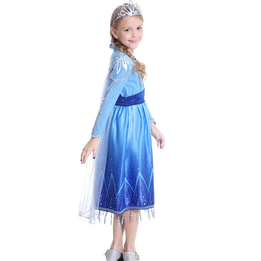 FC255 Girls Princess Elsa Snow Ice Queen Fancy Dress Up Costume Party Cosplay Halloween Christmas Birthday