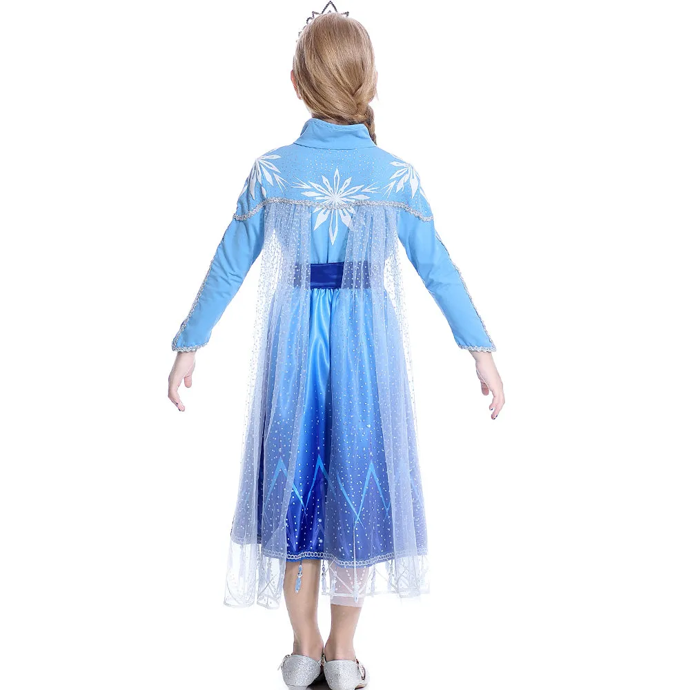 FC255 Girls Princess Elsa Snow Ice Queen Fancy Dress Up Costume Party Cosplay Halloween Christmas Birthday