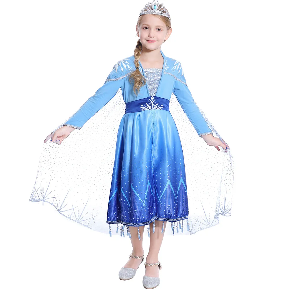 FC255 Girls Princess Elsa Snow Ice Queen Fancy Dress Up Costume Party Cosplay Halloween Christmas Birthday