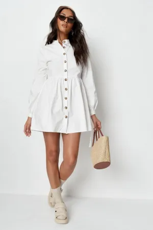 Front Button open Flared Full sleeve White Mini Dress