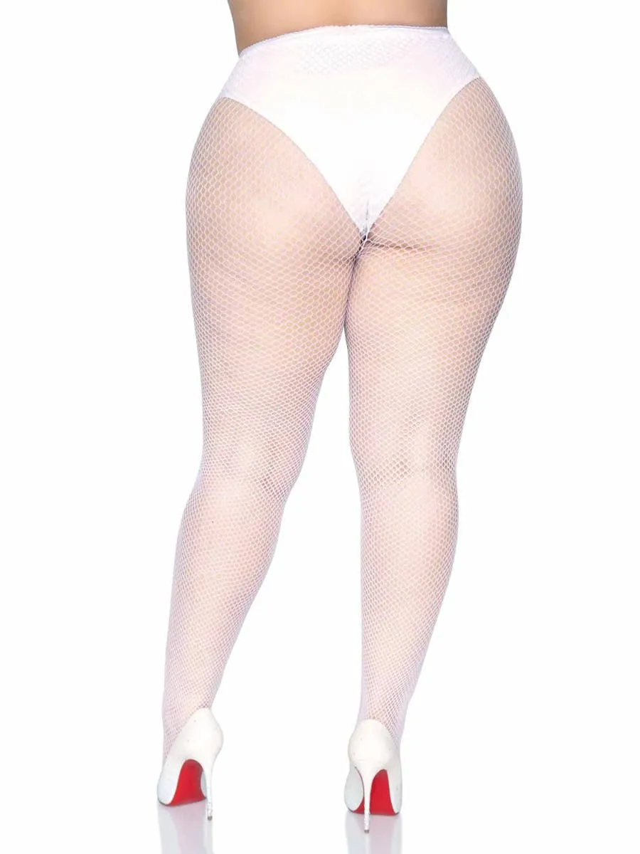 Full Length Plus Size Womens Fishnet Stockings in White