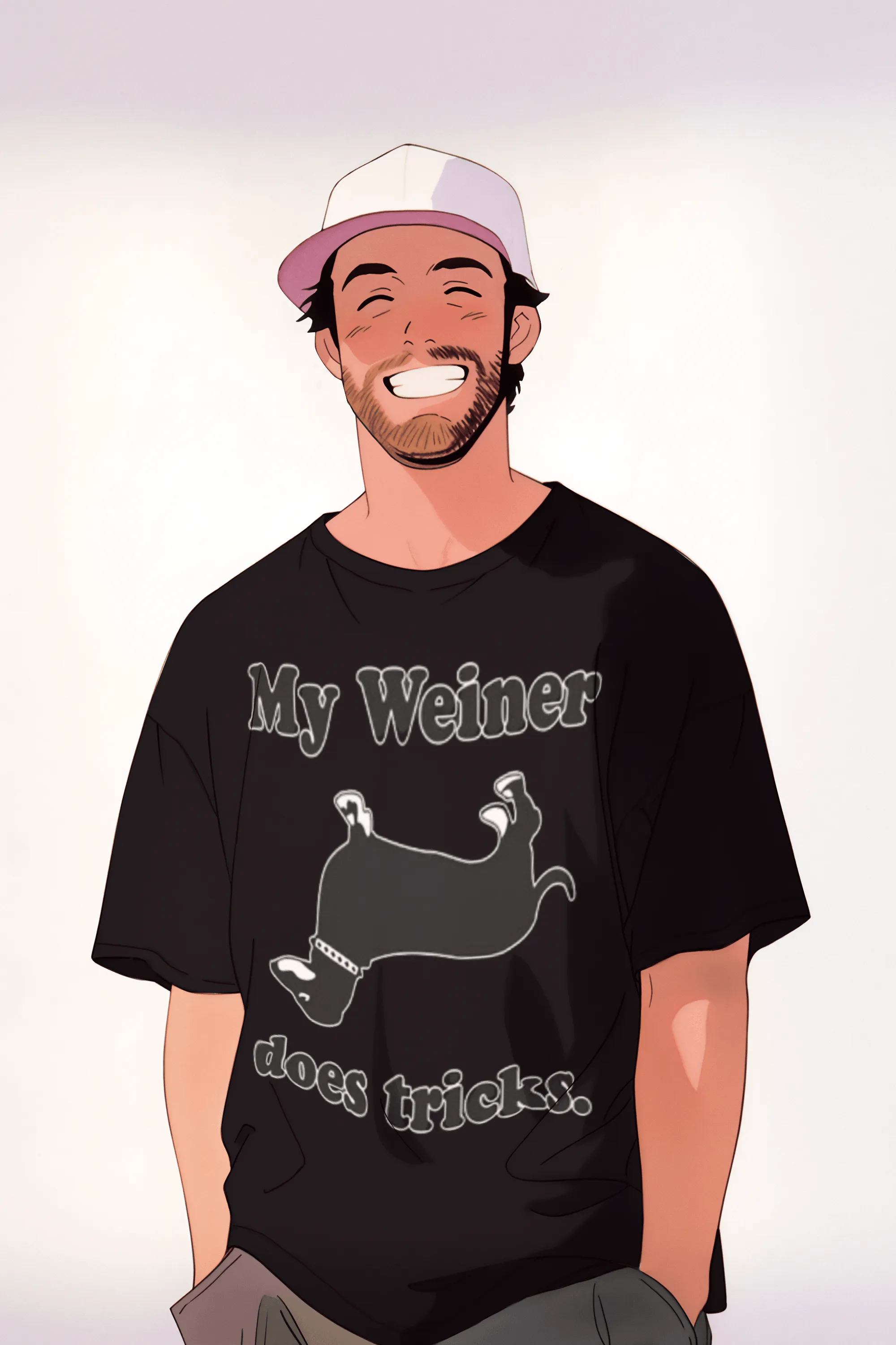 Funny Pet Owner T-shirt My Weiner Does Tricks Short Sleeve Crewneck Ultra Soft Cotton Top