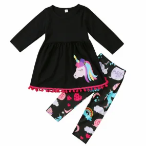 Girls Unicorn Long Sleeve Dress & Floral Leggings