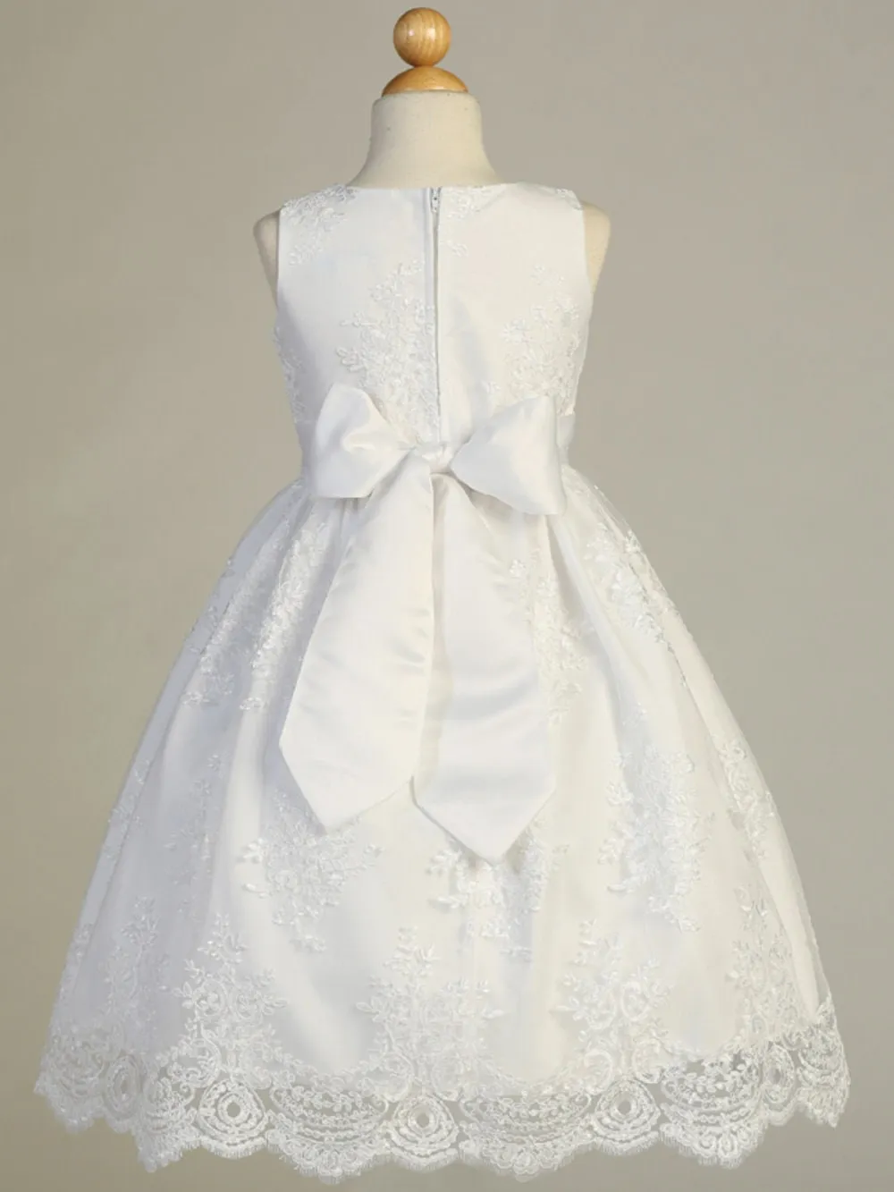 Girls White First Communion Dress w/ Corded Embroidery Lace (164)