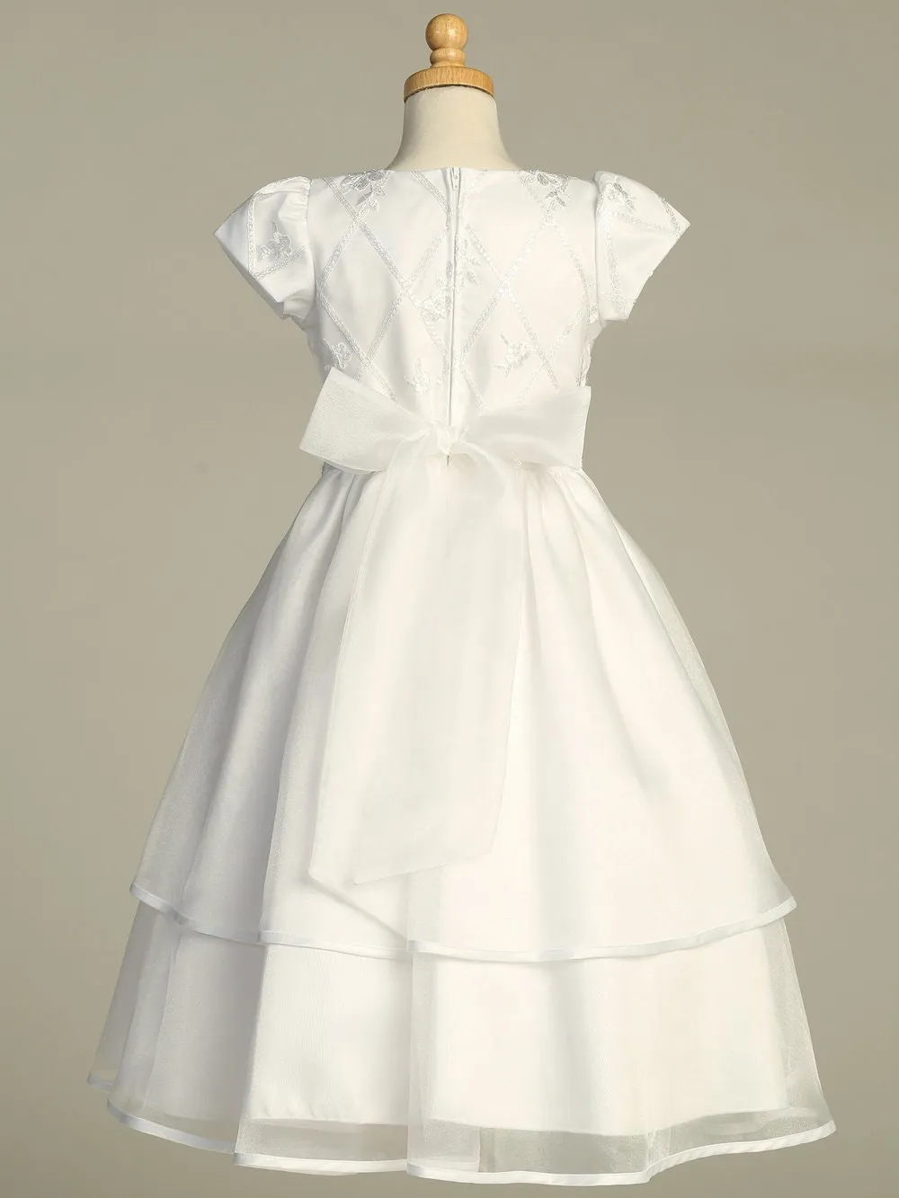 Girls White First Communion Dress w/ Embroidered Tulle & Sequins (205)