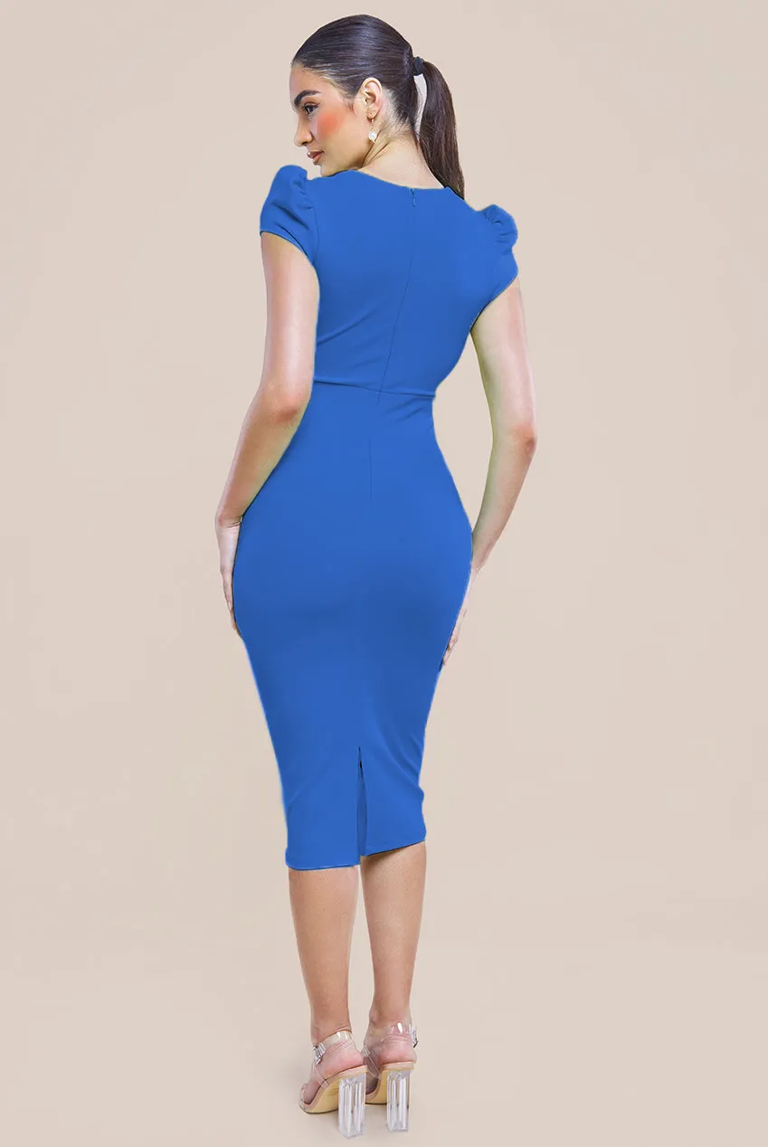 Goddiva Cap Sleeve Frill Edge Midi Dress - Royal Blue