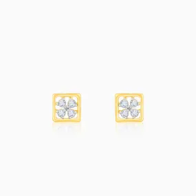 Gold Square Cut Diamond Stud Earrings