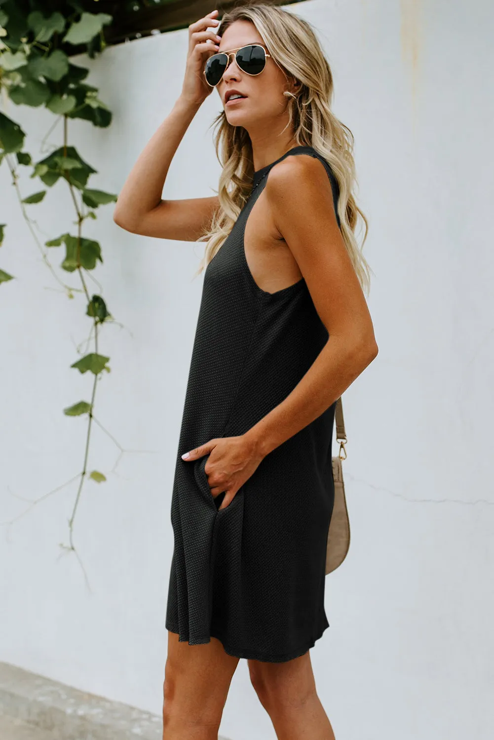 Gray Crisscross Cut-out Back Knit Tank Petal Dress