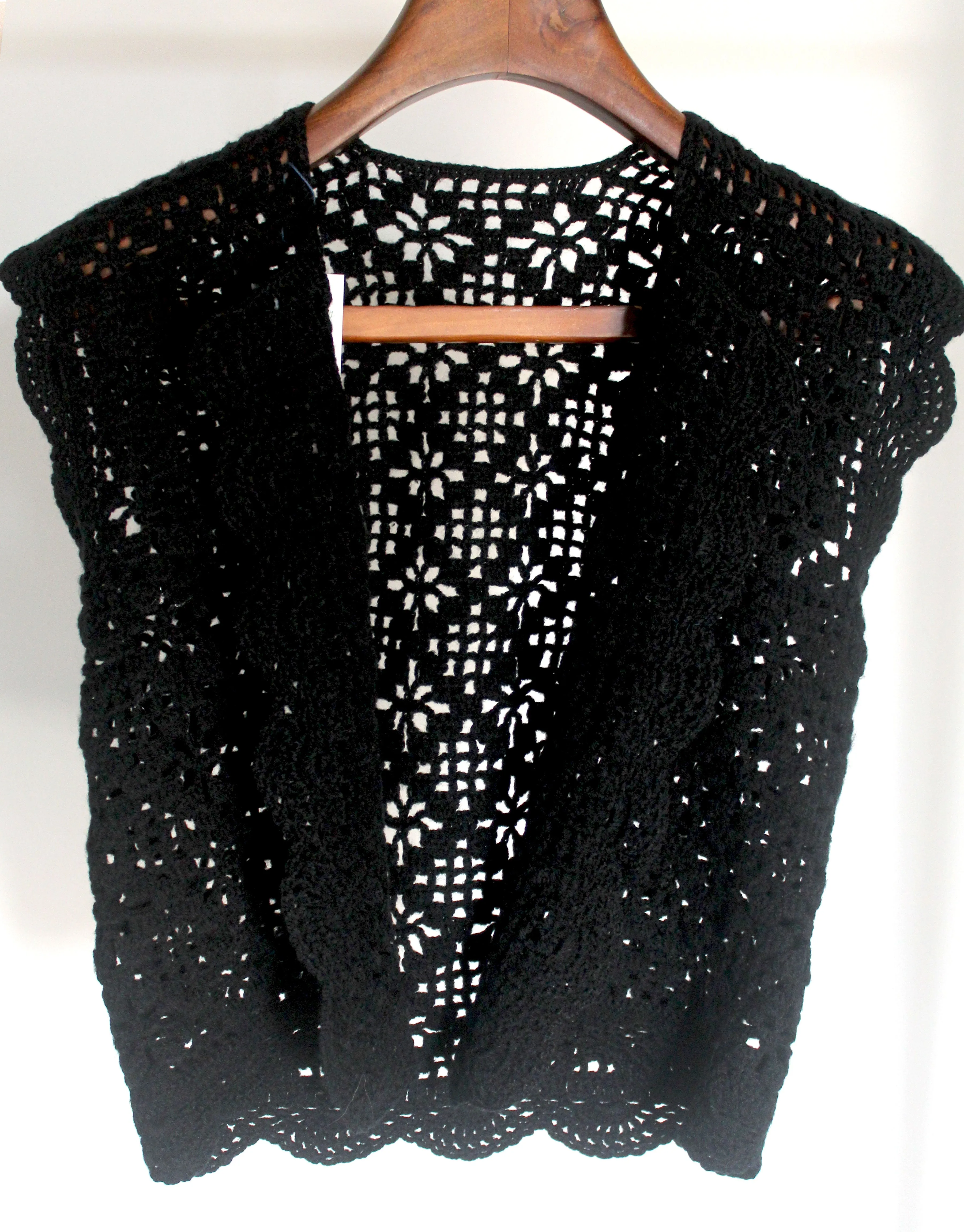 Handmade Crochet Elegant Design Black Woolen Cardigan For Ladies