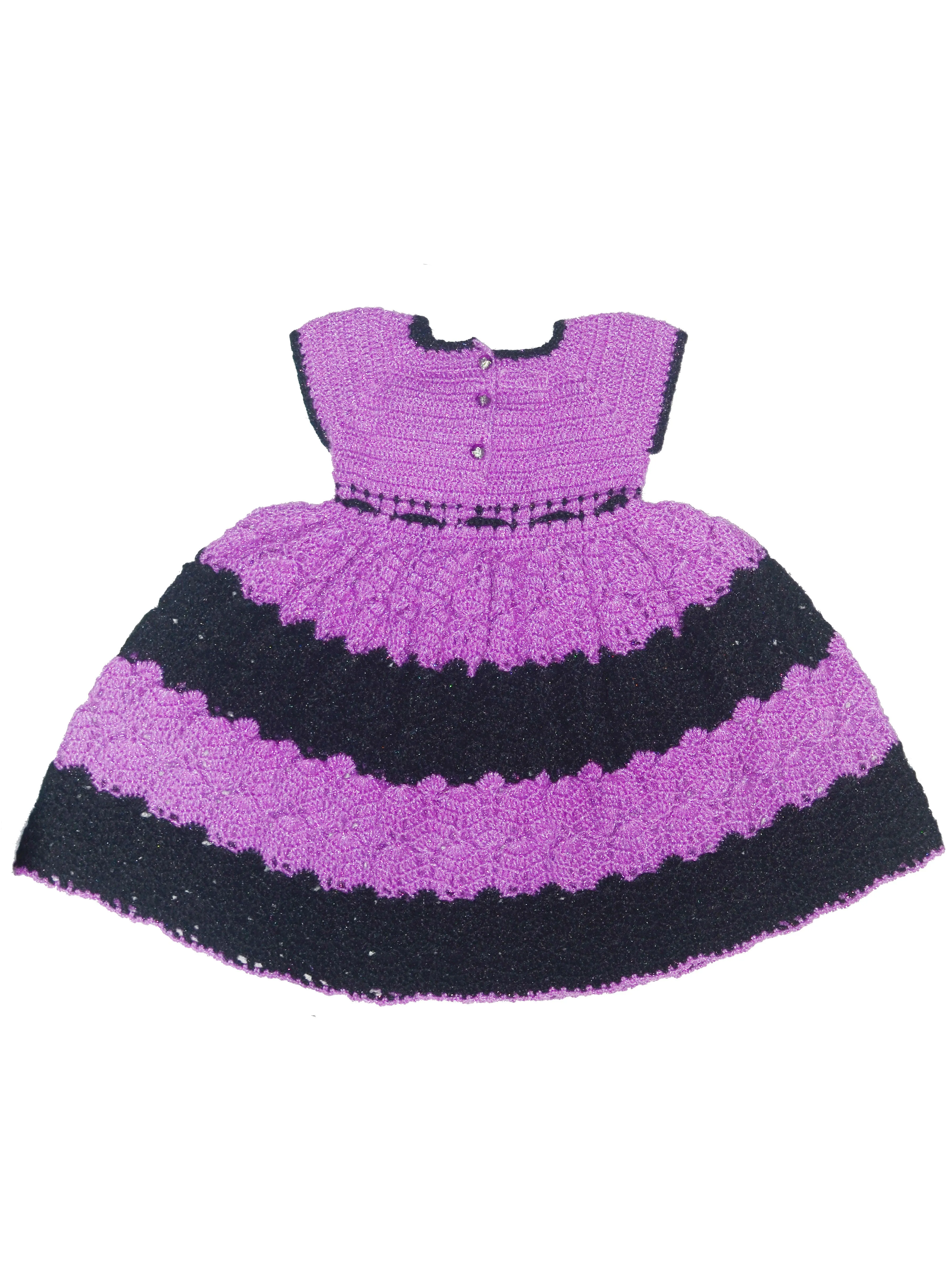 Handmade Woonie Crochet Latest Frock Design For Baby- Purple & Black