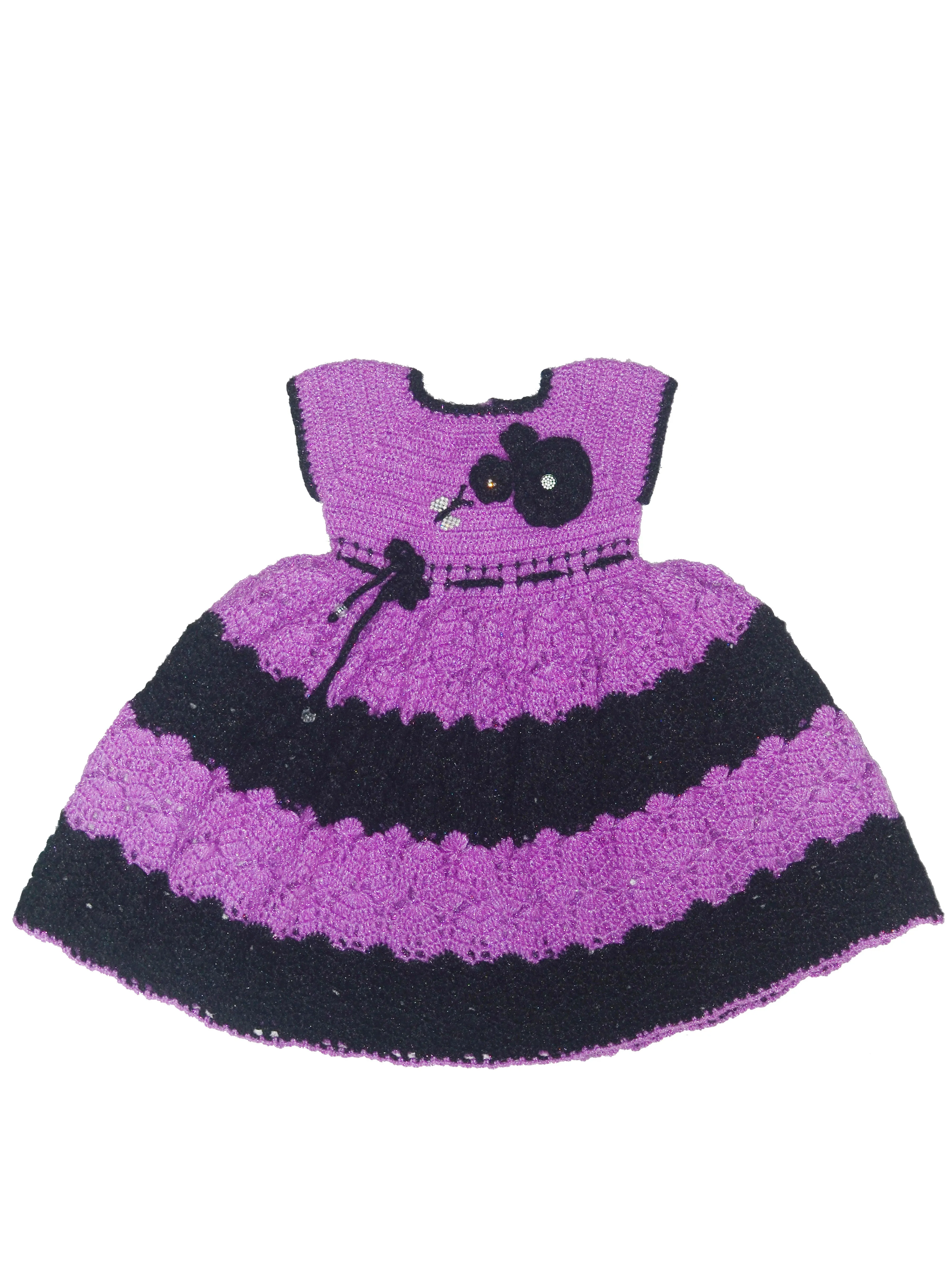 Handmade Woonie Crochet Latest Frock Design For Baby- Purple & Black