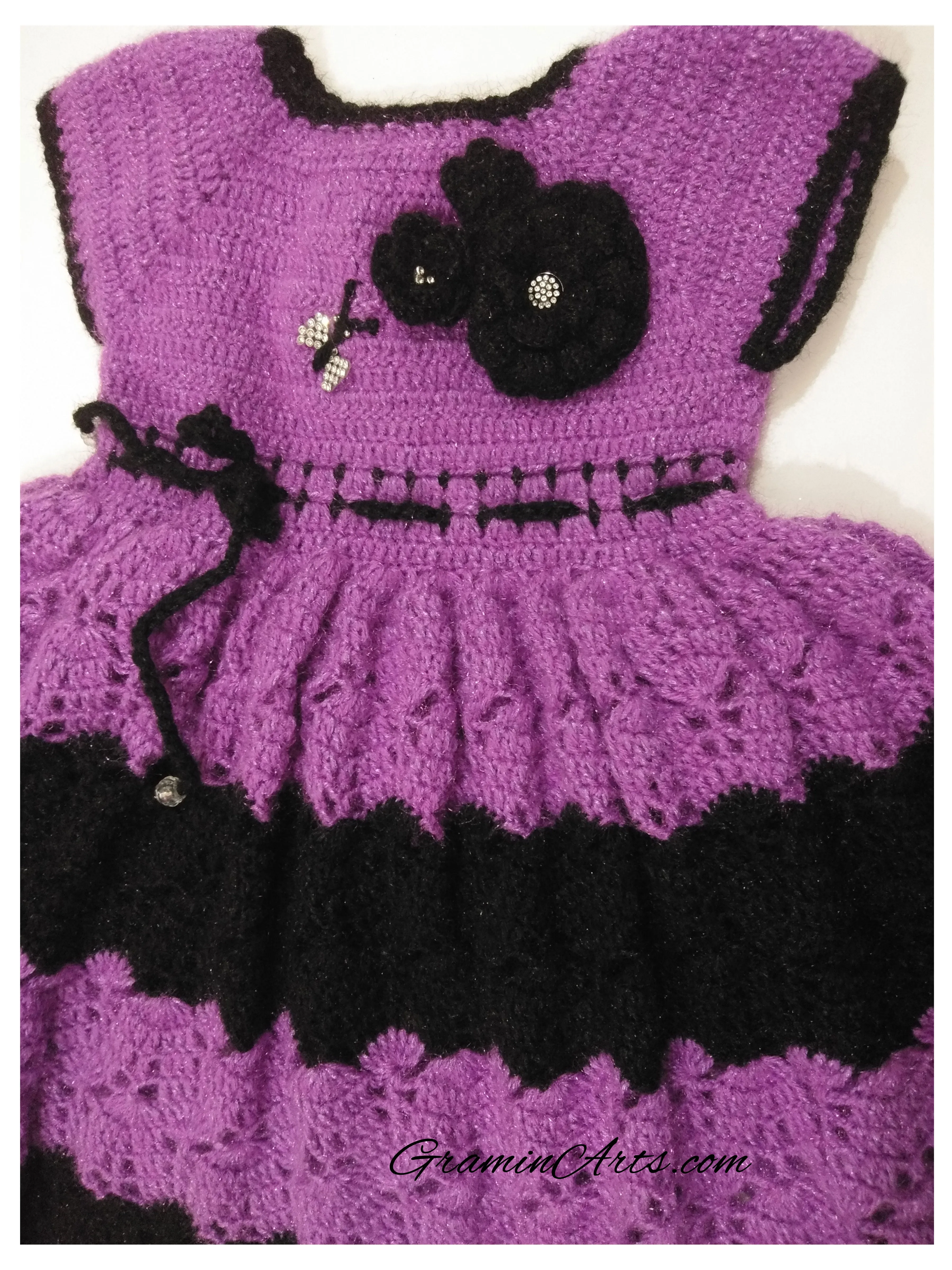 Handmade Woonie Crochet Latest Frock Design For Baby- Purple & Black