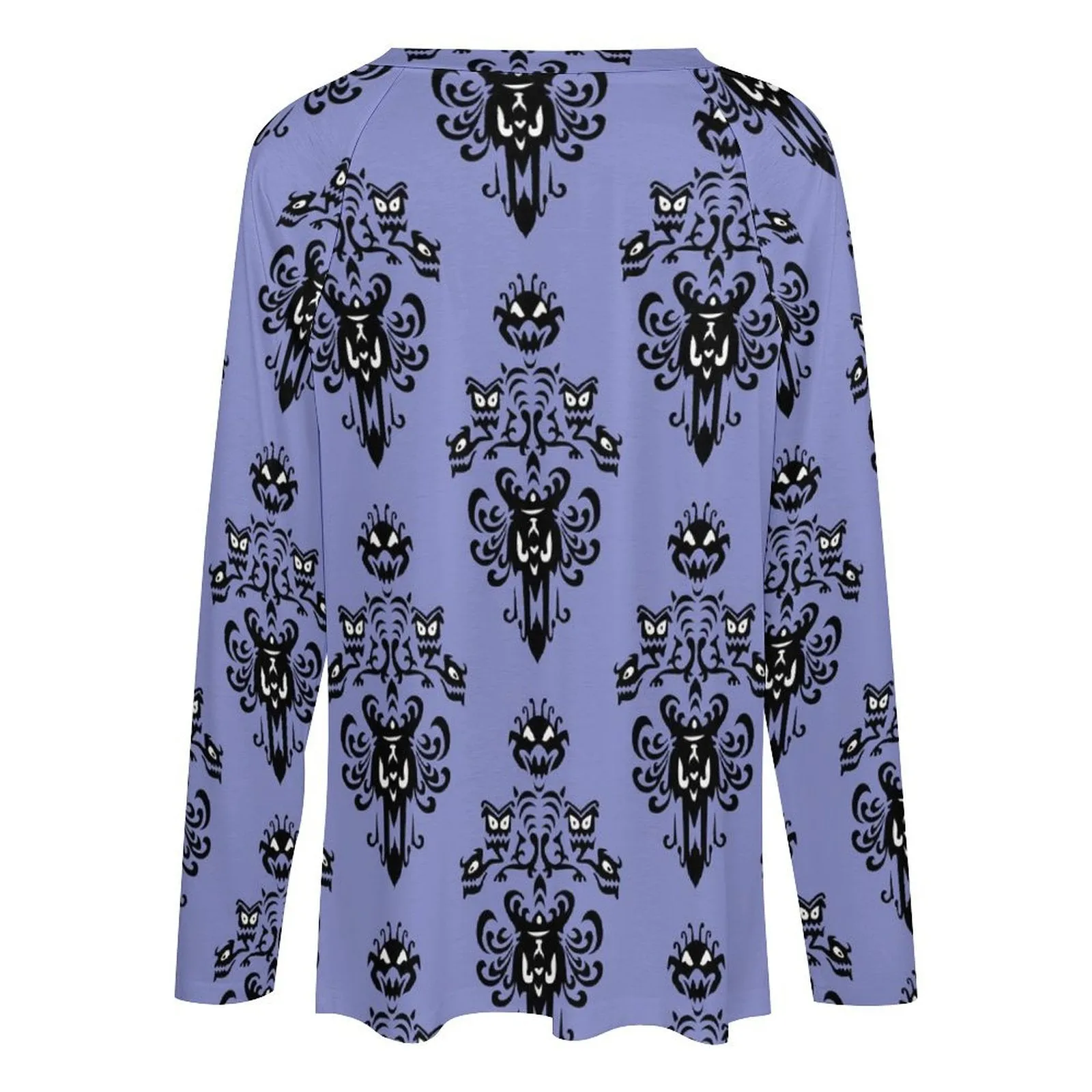 Haunted Mansion Wallpaper Long Sleeve Loose V-Neck Tee