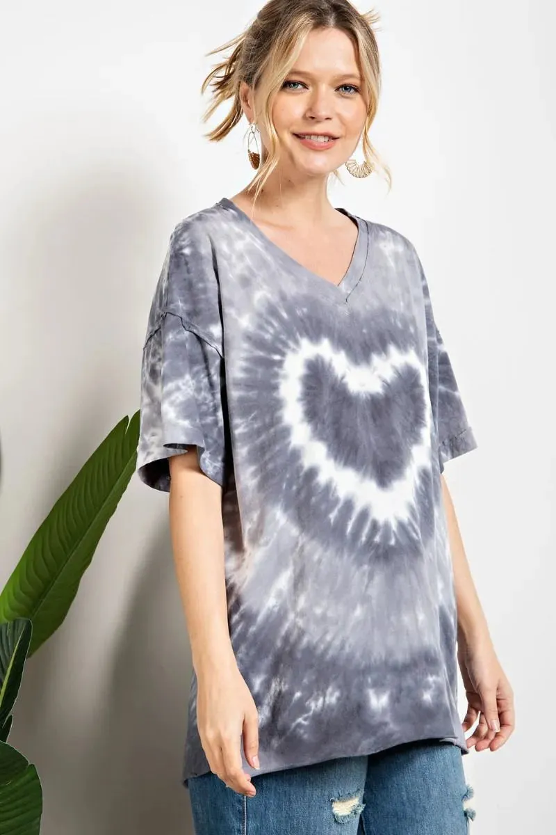 Heart tie dye washed boxy top