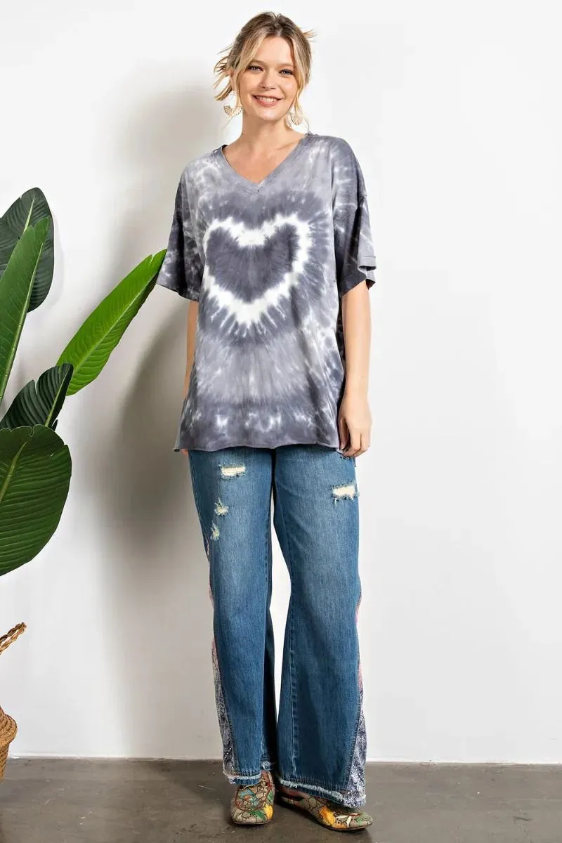 Heart tie dye washed boxy top