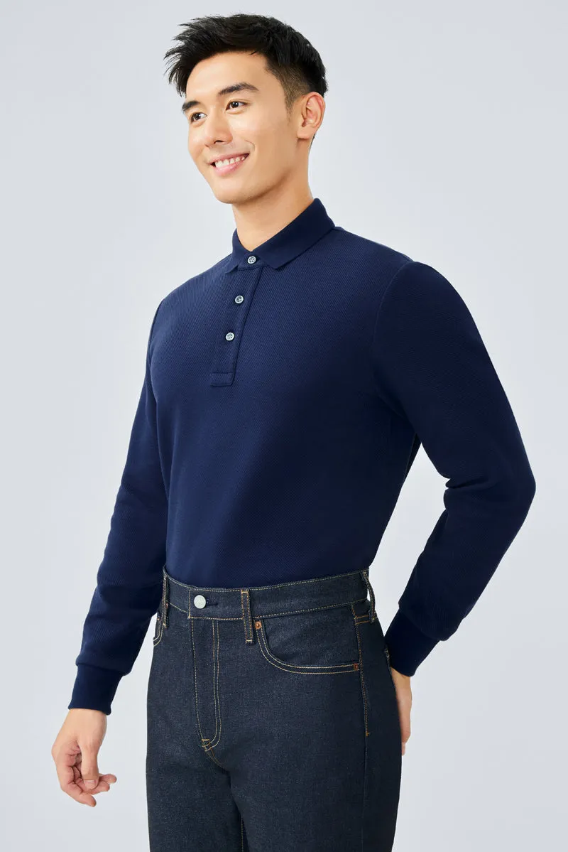 HeatGuard Jacquard Long Sleeve Polo  | Navy NNY096